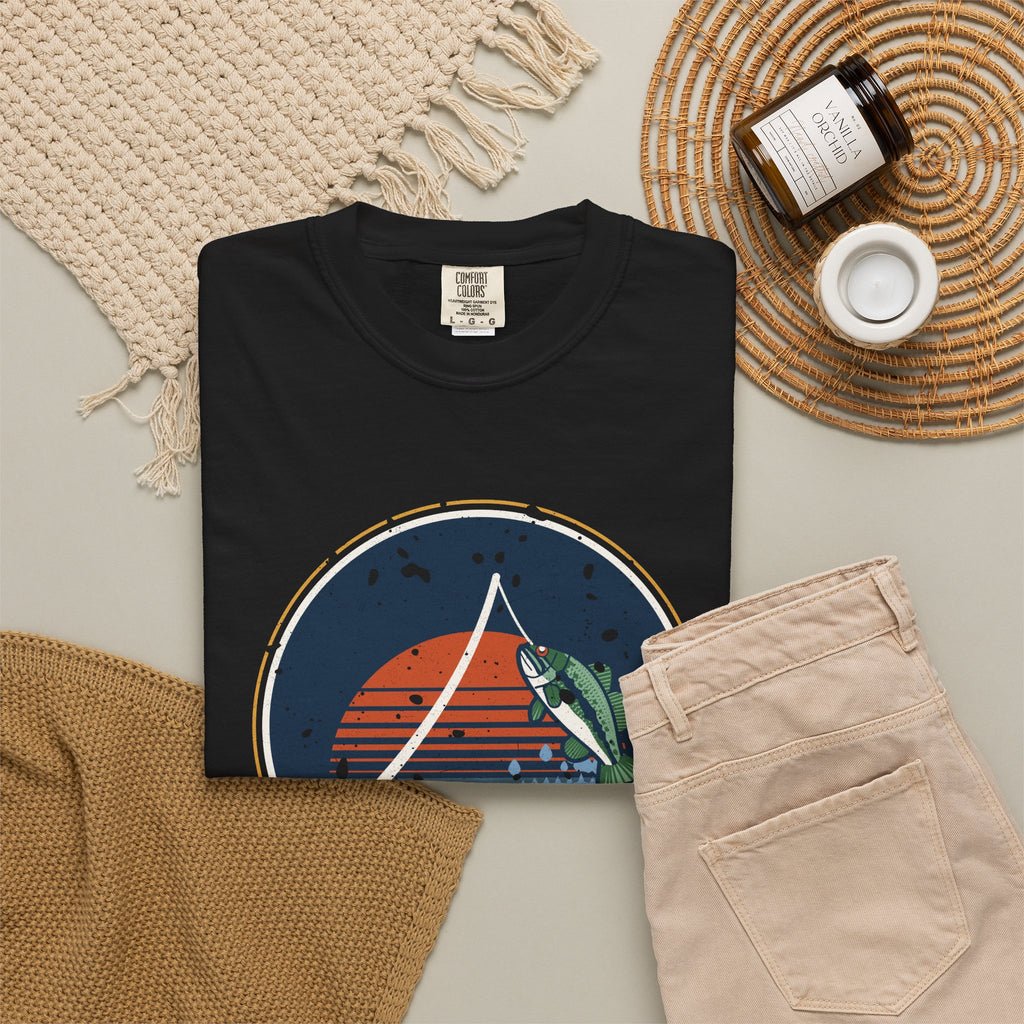 Tight Lines Bent Rod Sunset Badge Tee