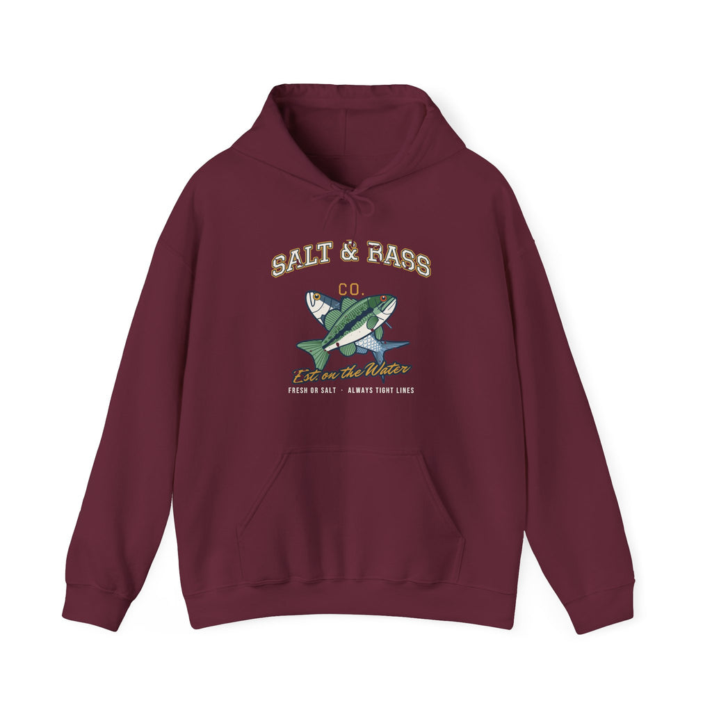 Salt & Bass Co. Est. on the Water Varsity Hoodie