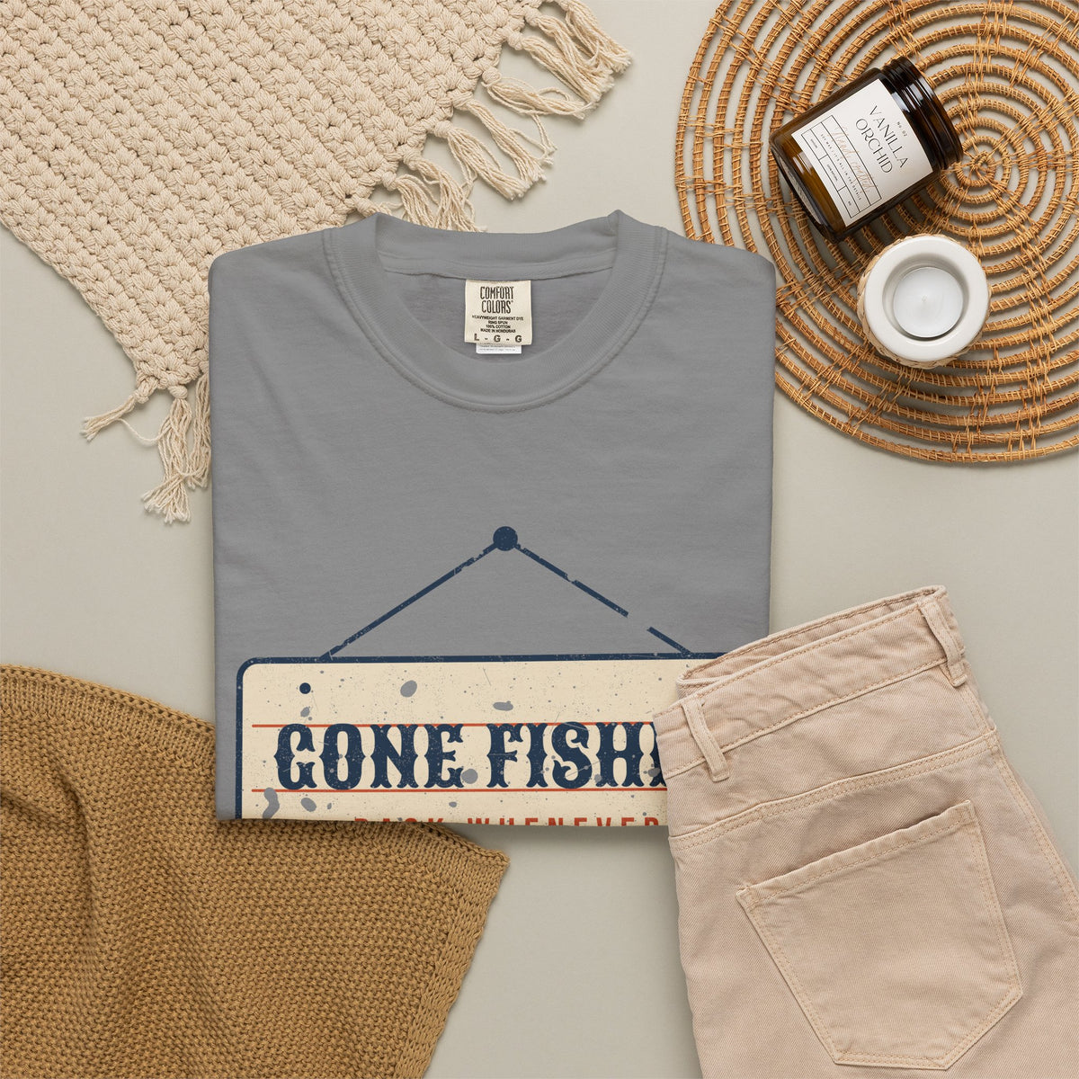 Gone Fishin' Back Whenever Vintage Sign Tee