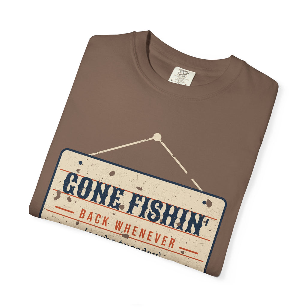 Gone Fishin' Back Whenever Vintage Sign Tee