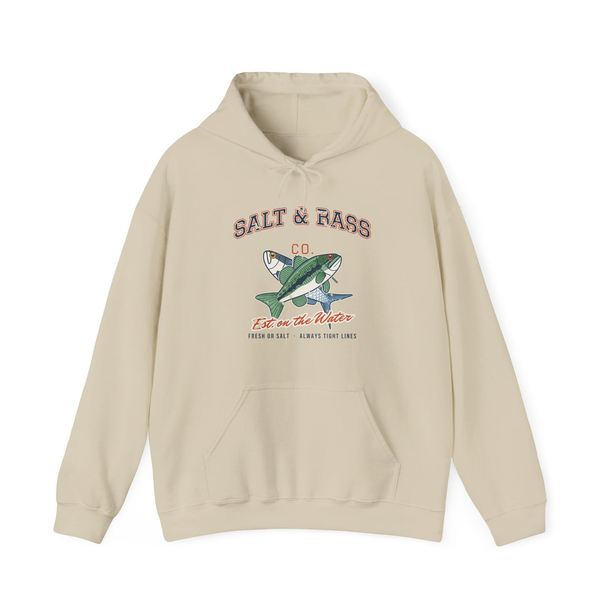 Salt & Bass Co. Est. on the Water Varsity Hoodie