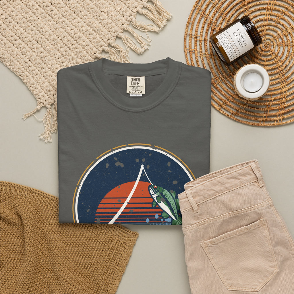 Tight Lines Bent Rod Sunset Badge Tee