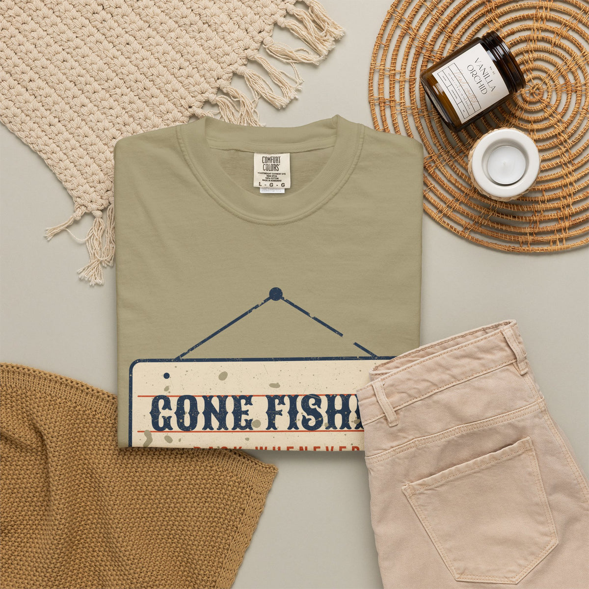 Gone Fishin' Back Whenever Vintage Sign Tee