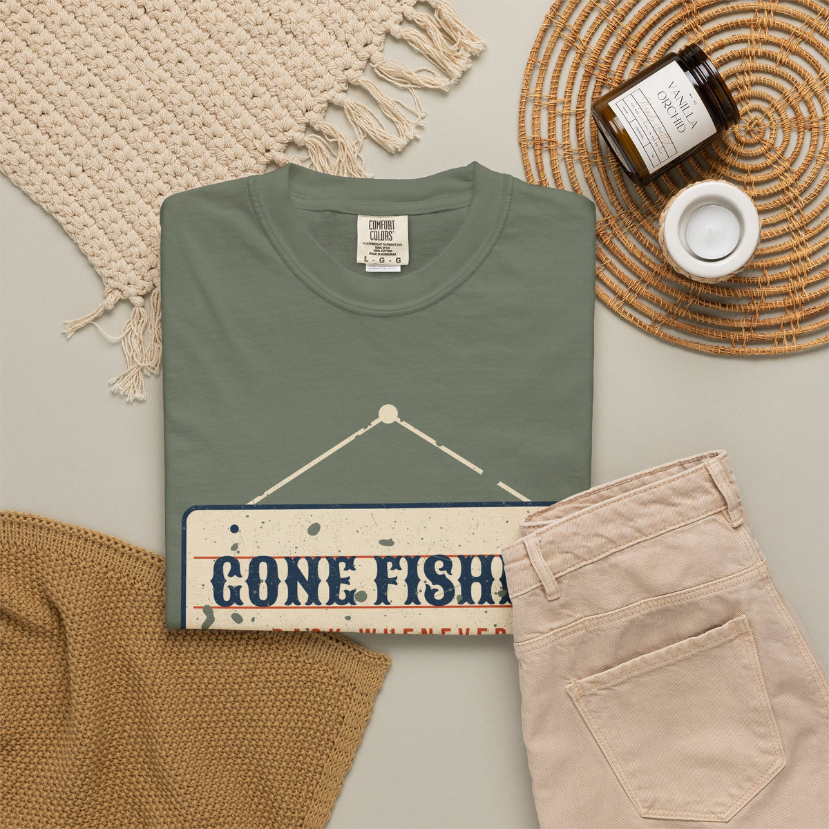 Gone Fishin' Back Whenever Vintage Sign Tee