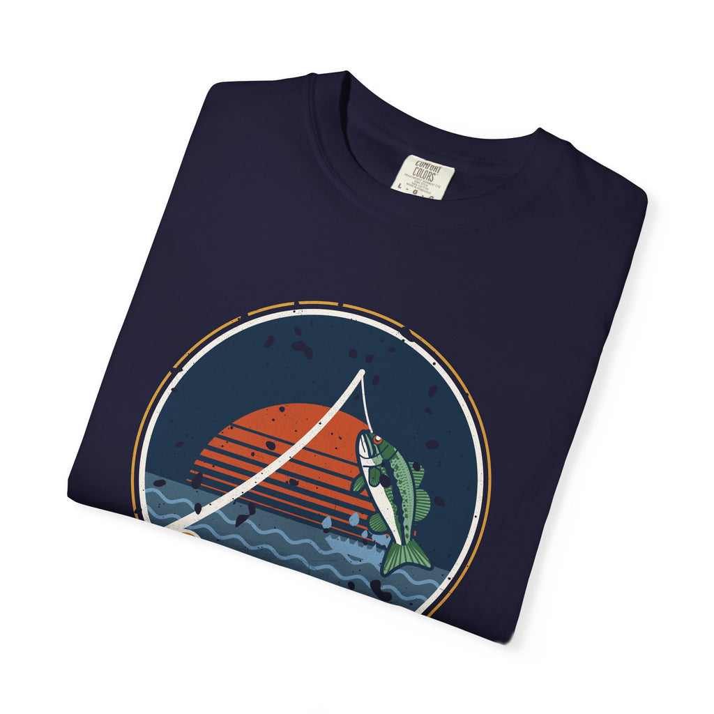 Tight Lines Bent Rod Sunset Badge Tee
