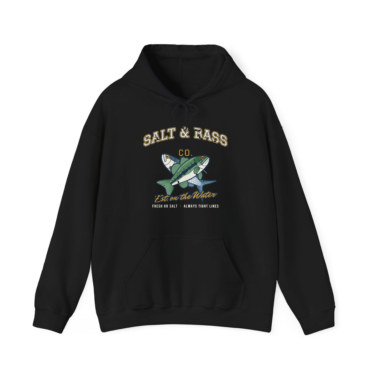 Salt & Bass Co. Est. on the Water Varsity Hoodie