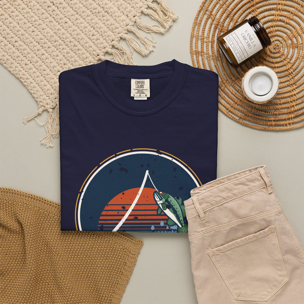Tight Lines Bent Rod Sunset Badge Tee