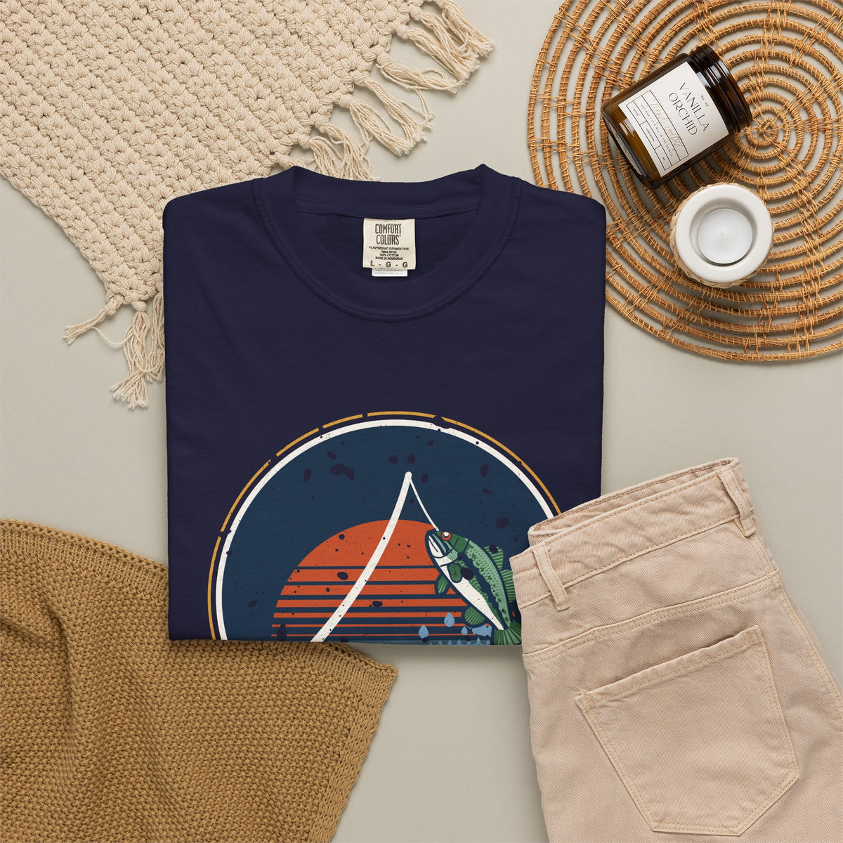 Tight Lines Bent Rod Sunset Badge Tee