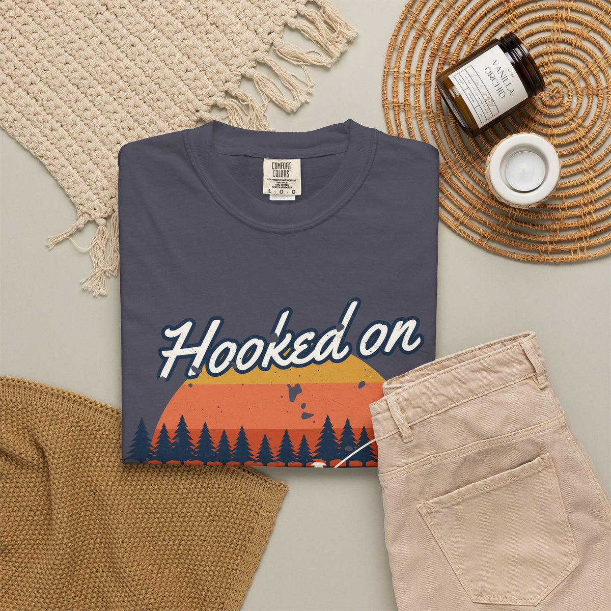 Hooked on Sunrises Lake Fishing Tee