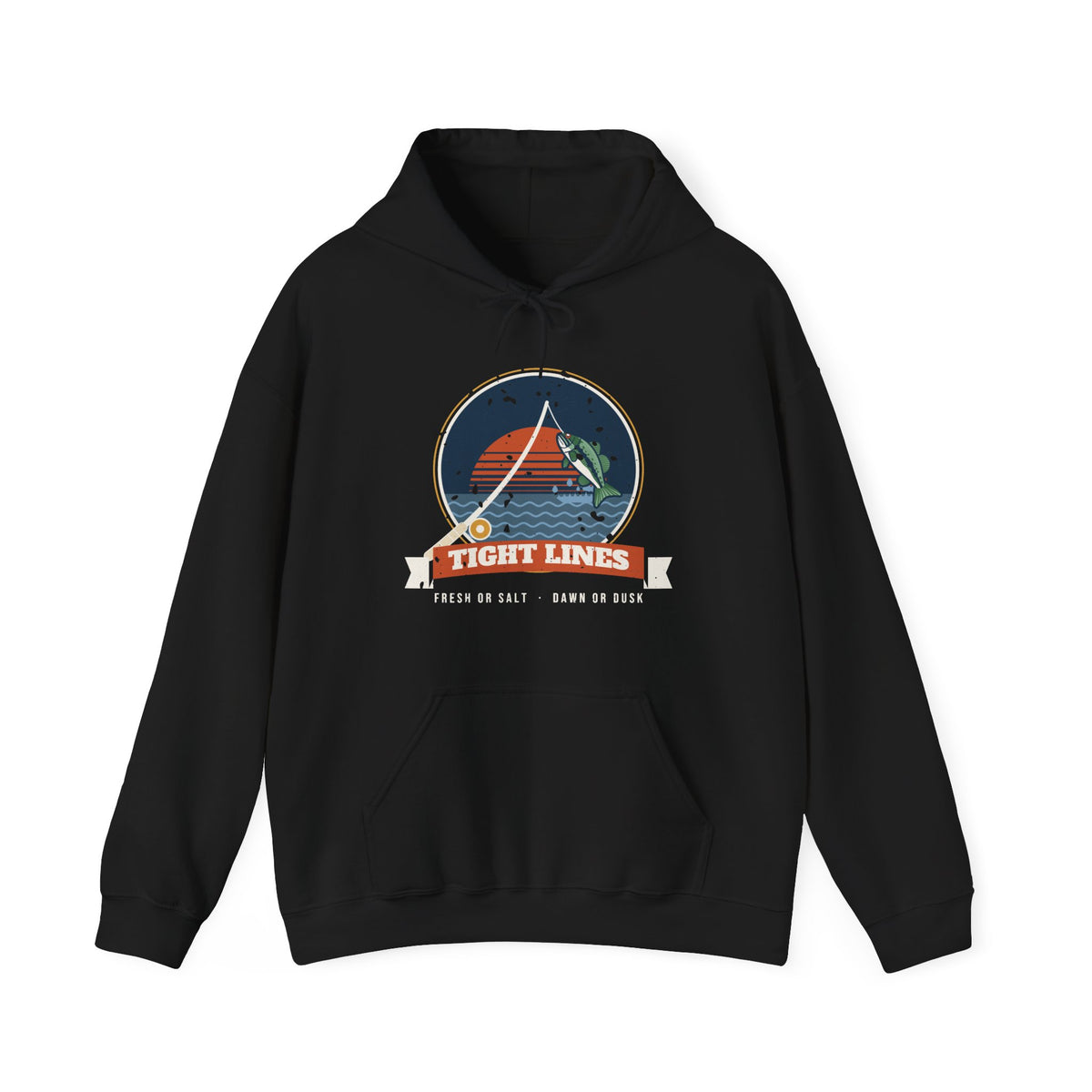 Tight Lines Bent Rod Sunset Fishing Hoodie