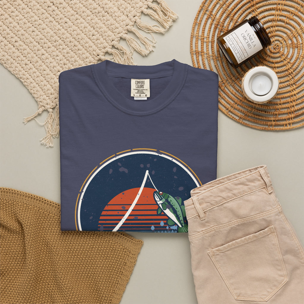 Tight Lines Bent Rod Sunset Badge Tee