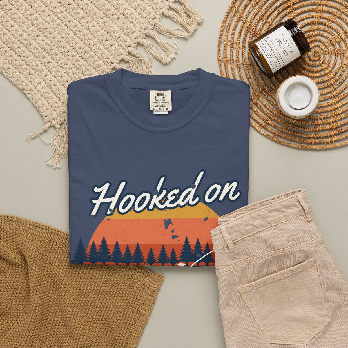 Hooked on Sunrises Lake Fishing Tee