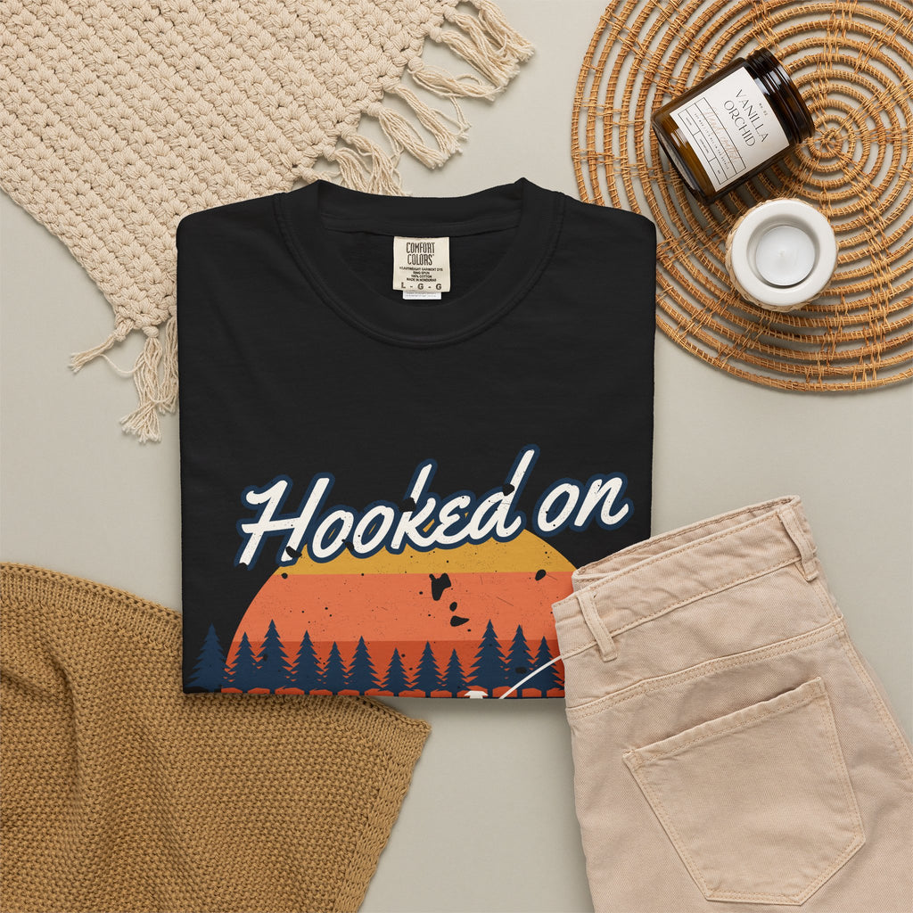 Hooked on Sunrises Lake Fishing Tee