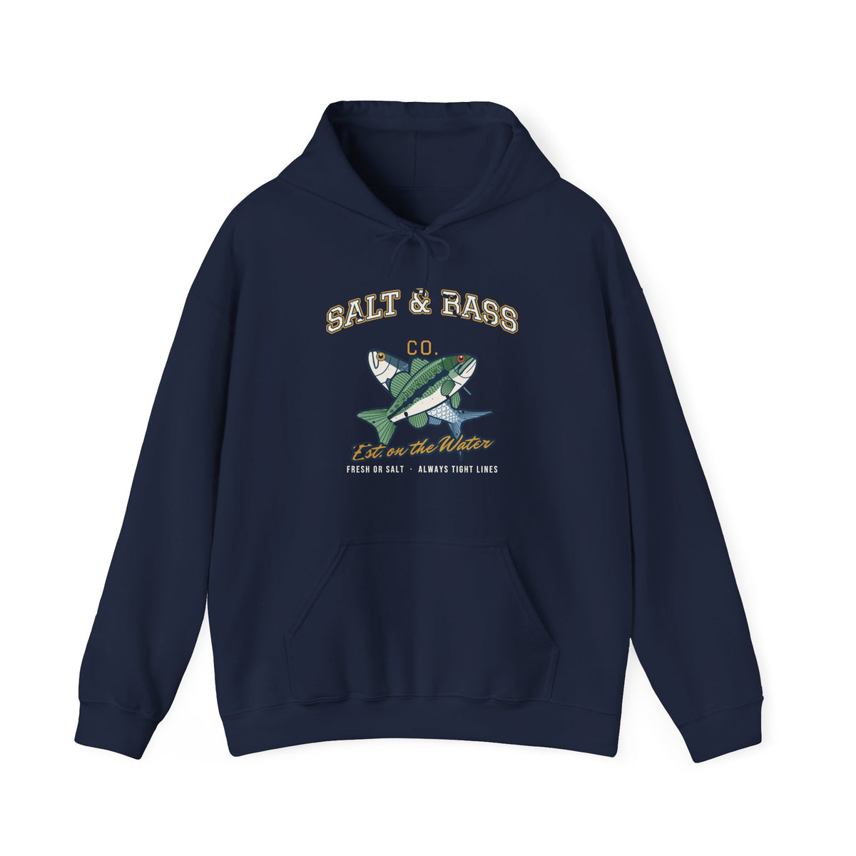 Salt & Bass Co. Est. on the Water Varsity Hoodie