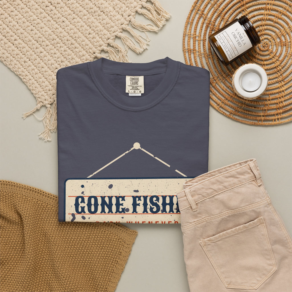 Gone Fishin' Back Whenever Vintage Sign Tee