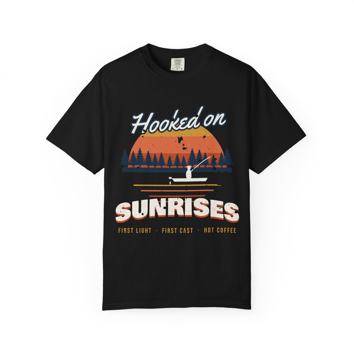 Hooked on Sunrises Lake Fishing Tee