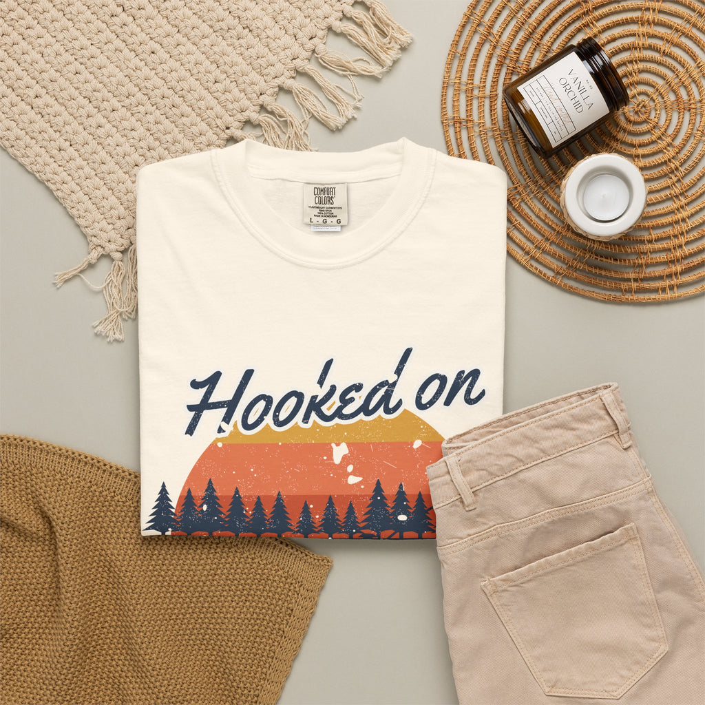 Hooked on Sunrises Lake Fishing Tee