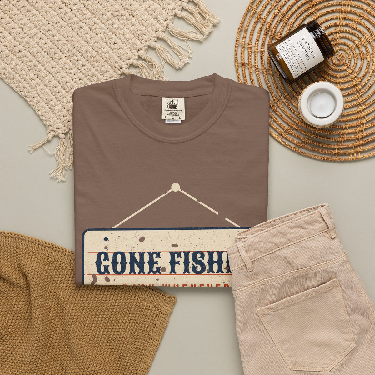 Gone Fishin' Back Whenever Vintage Sign Tee