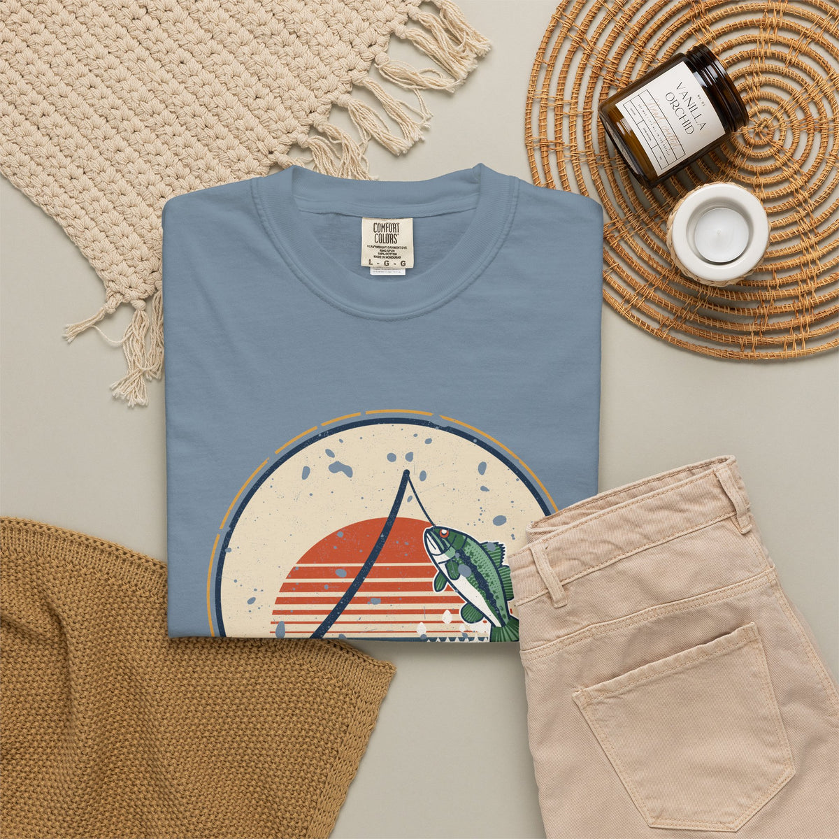 Tight Lines Bent Rod Sunset Badge Tee
