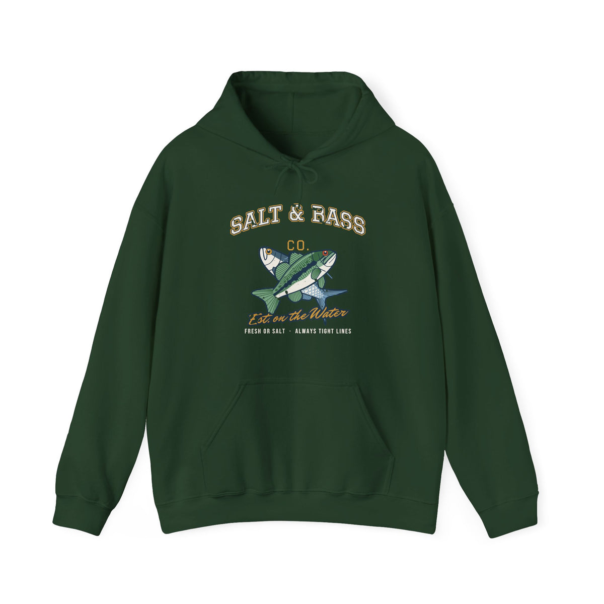 Salt & Bass Co. Est. on the Water Varsity Hoodie