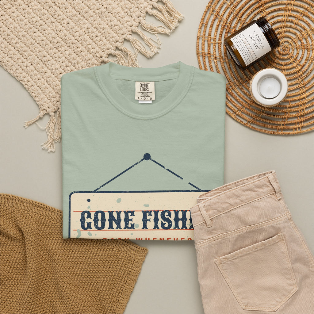 Gone Fishin' Back Whenever Vintage Sign Tee