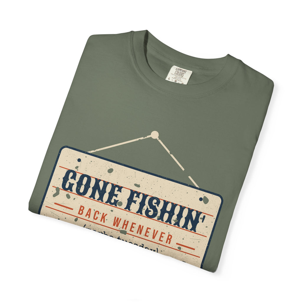 Gone Fishin' Back Whenever Vintage Sign Tee