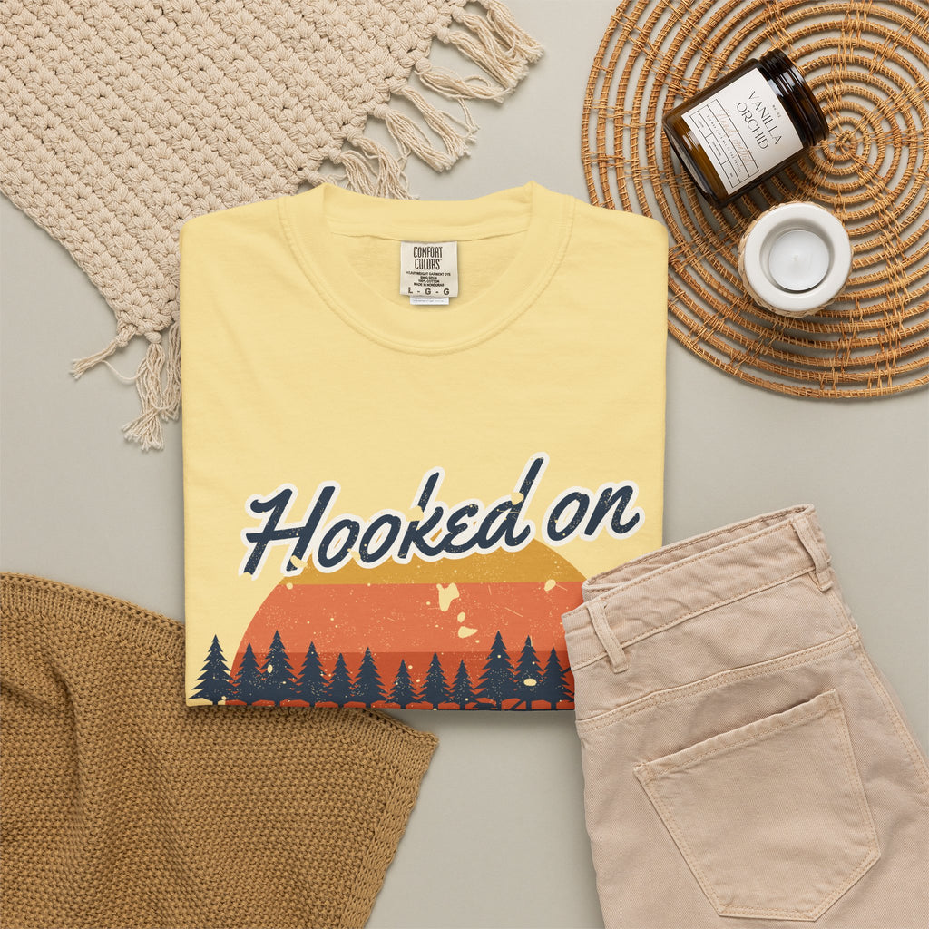 Hooked on Sunrises Lake Fishing Tee