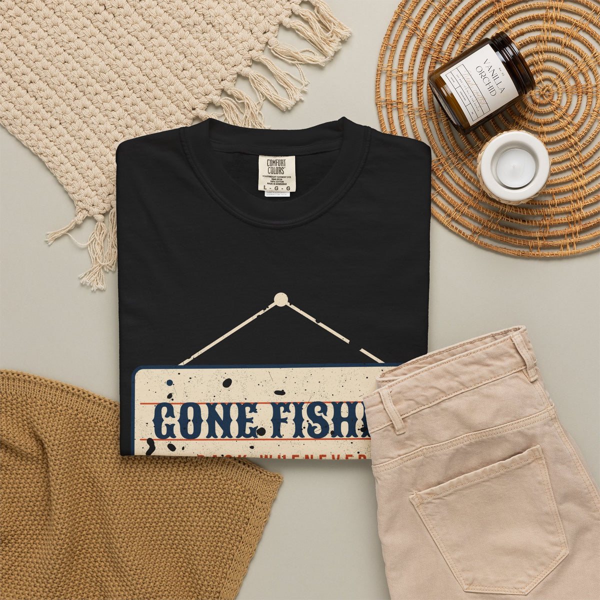 Gone Fishin' Back Whenever Vintage Sign Tee